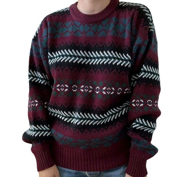 Vintage 1980s Crew Neck Geometric Ugly Christmas Sweater Preppy Sz M - Picture 3 of 6